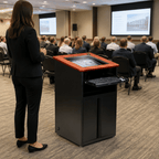 Down-View Computer Lectern with LCD Display (PS-DVP2627-BB) LCD Display Lectern DVP2627-BB Surface Color Gray Matrix Frame Color Black River No Wheel Kit - thePodiumsStore