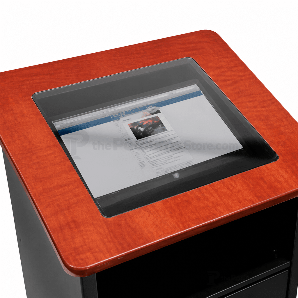 Down-View Computer Lectern with LCD Display (PS-DVP2627-BB) LCD Display Lectern DVP2627-BB Surface Color Gray Matrix Frame Color Black River No Wheel Kit - thePodiumsStore