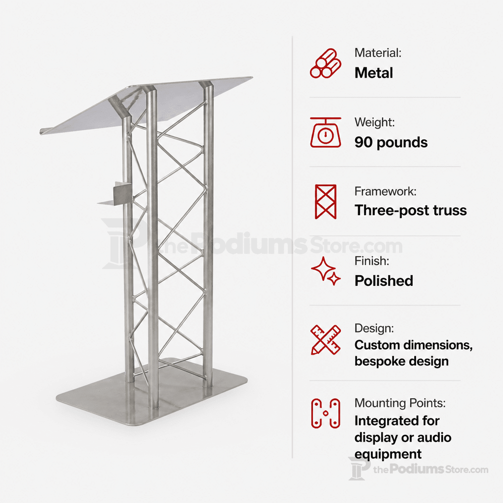 Economy 3-Post Straight Metal Truss Lectern — Silver Metal Truss Lectern LCTTRSSLV - thePodiumsStore