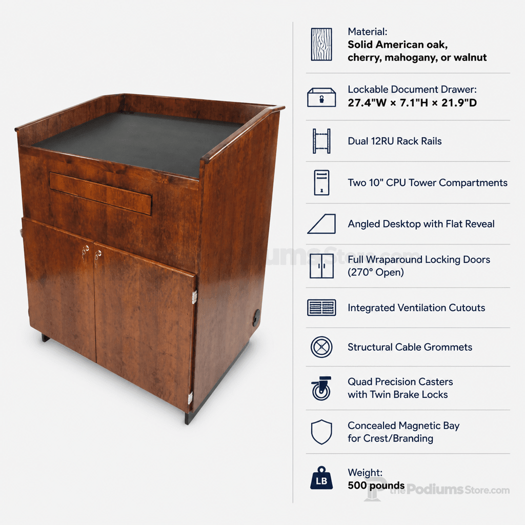 Educator Cart-Style Multimedia Lectern Multimedia Lectern EDU042-O Oak Natural (Clear Finish) - thePodiumsStore
