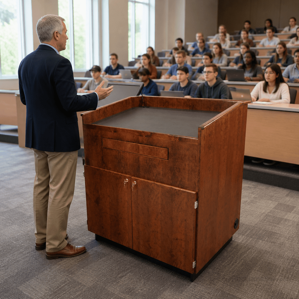 Educator Cart-Style Multimedia Lectern Multimedia Lectern EDU042-O Oak Natural (Clear Finish) - thePodiumsStore