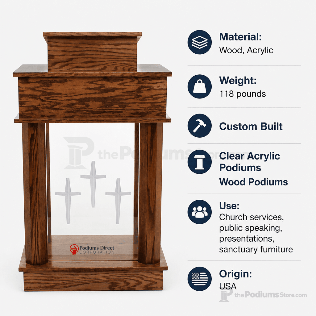 Exhorter Column Wood & Acrylic Pulpit (PS-810) Wood & Acrylic Pulpit EX 810 Light Oak 35 - thePodiumsStore
