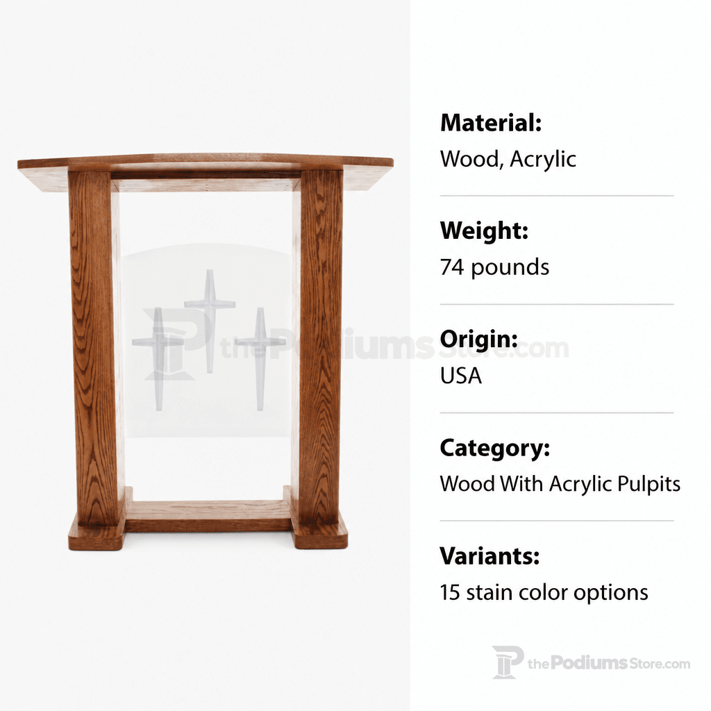 Exhorter Wood & Acrylic Pulpit (PS-777) Wood & Acrylic Pulpit 777 Light Oak 35 - thePodiumsStore