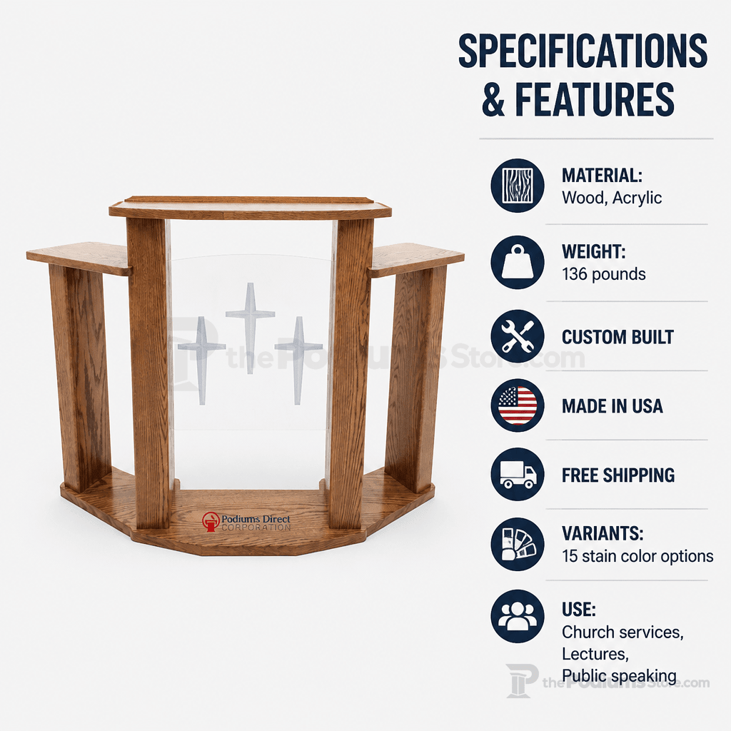 Exhorter Wood & Acrylic Pulpit (PS-778) Wood & Acrylic Pulpit 778 Light Oak 35 - thePodiumsStore