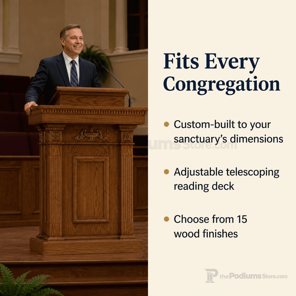 Fluted Pedestal Wood Church Pulpit (PS-8201) Church Wood Pulpit NO 8201 STND Light Oak 35 - thePodiumsStore
