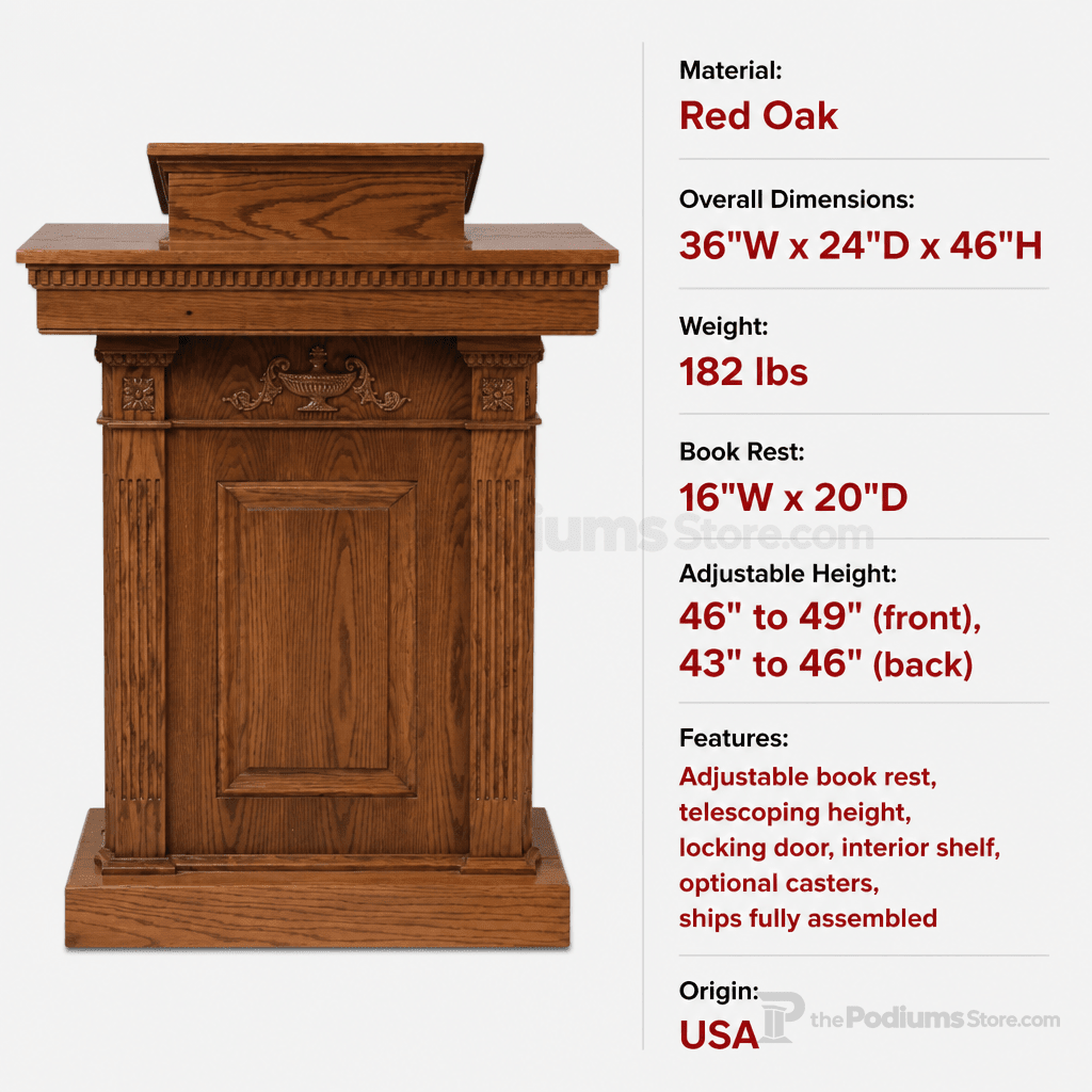 Fluted Pedestal Wood Church Pulpit (PS-8201) Church Wood Pulpit NO 8201 STND Light Oak 35 - thePodiumsStore