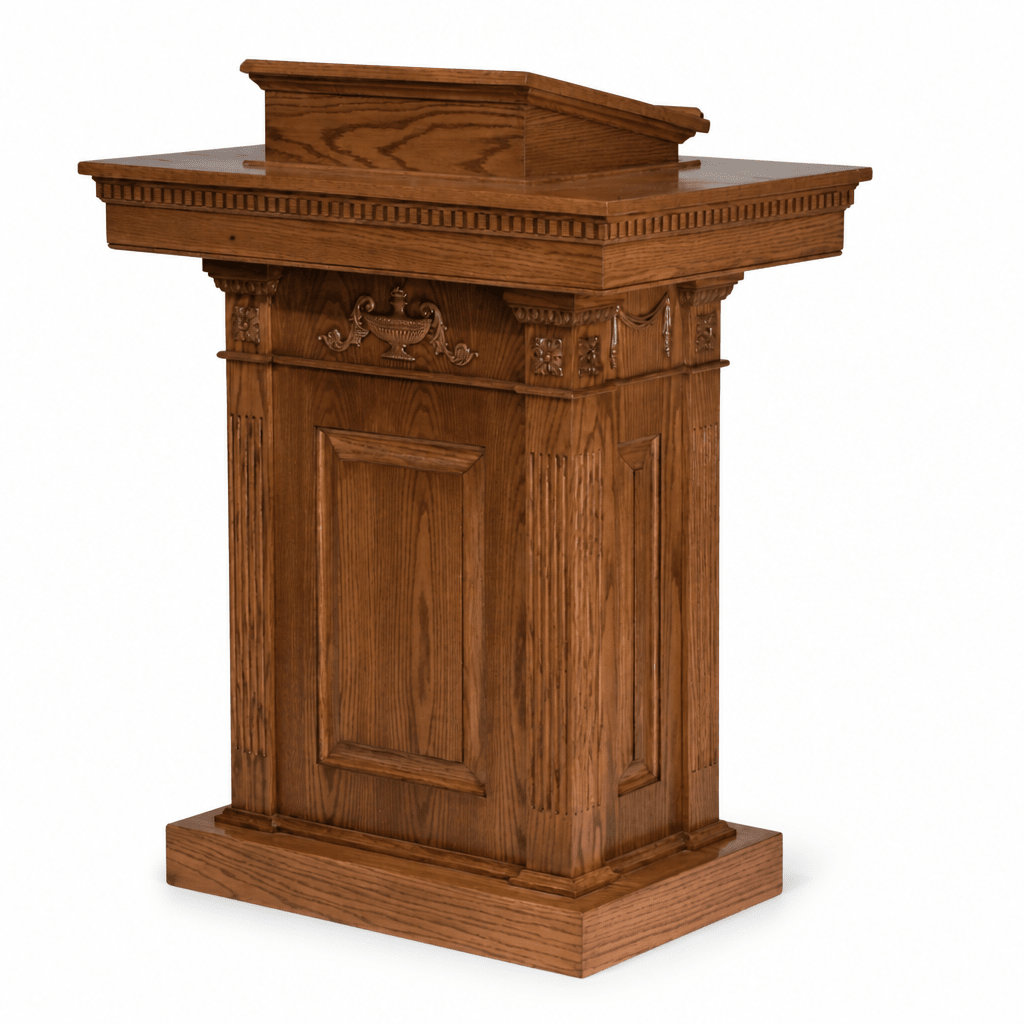 Fluted Pedestal Wood Church Pulpit (PS-8201) Church Wood Pulpit NO 8201 STND Light Oak 35 - thePodiumsStore