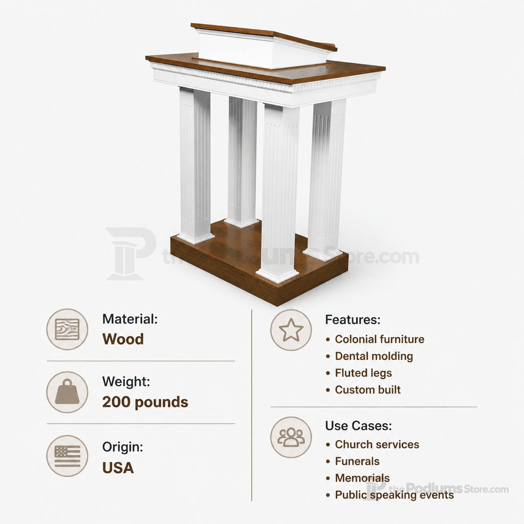 Fluted Pedestal Wood Church Pulpit (PS-8401) Church Wood Pulpit 8401 Light Oak 35 No White - thePodiumsStore