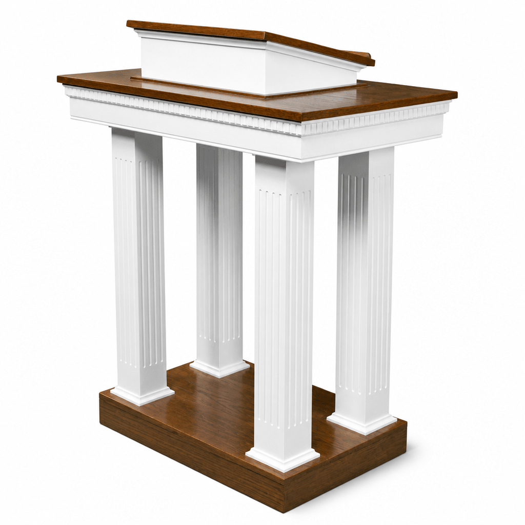 Fluted Pedestal Wood Church Pulpit (PS-8401) Church Wood Pulpit 8401 Light Oak 35 No White - thePodiumsStore