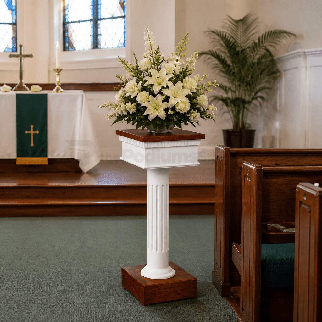 Fluted Pedestal Wood Flower Stand (PS-8302-FL) Flower Stand 8302-FS Light Oak 35 No White - thePodiumsStore