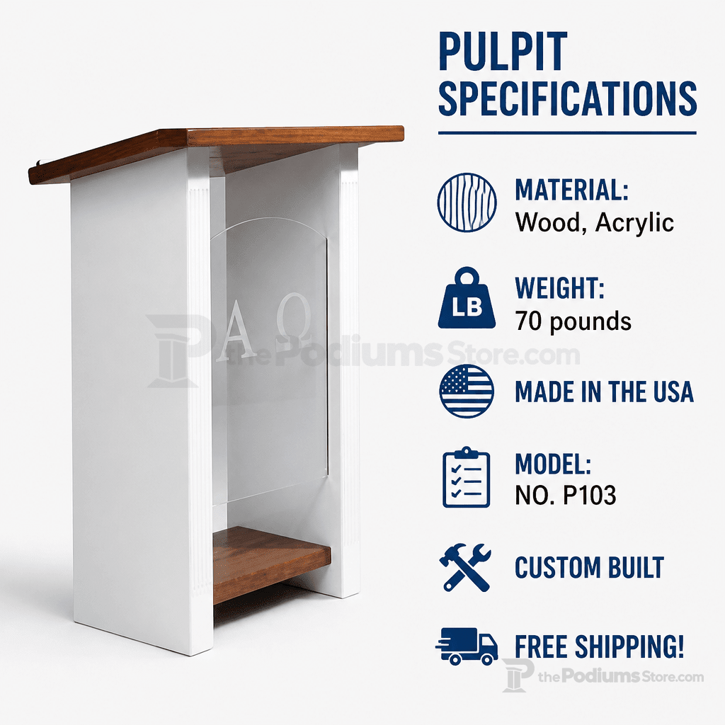Fluted Wood & Acrylic Church Pulpit (PS-P103) Wood & Acrylic Pulpit NO. P103 Light Oak 35 - thePodiumsStore