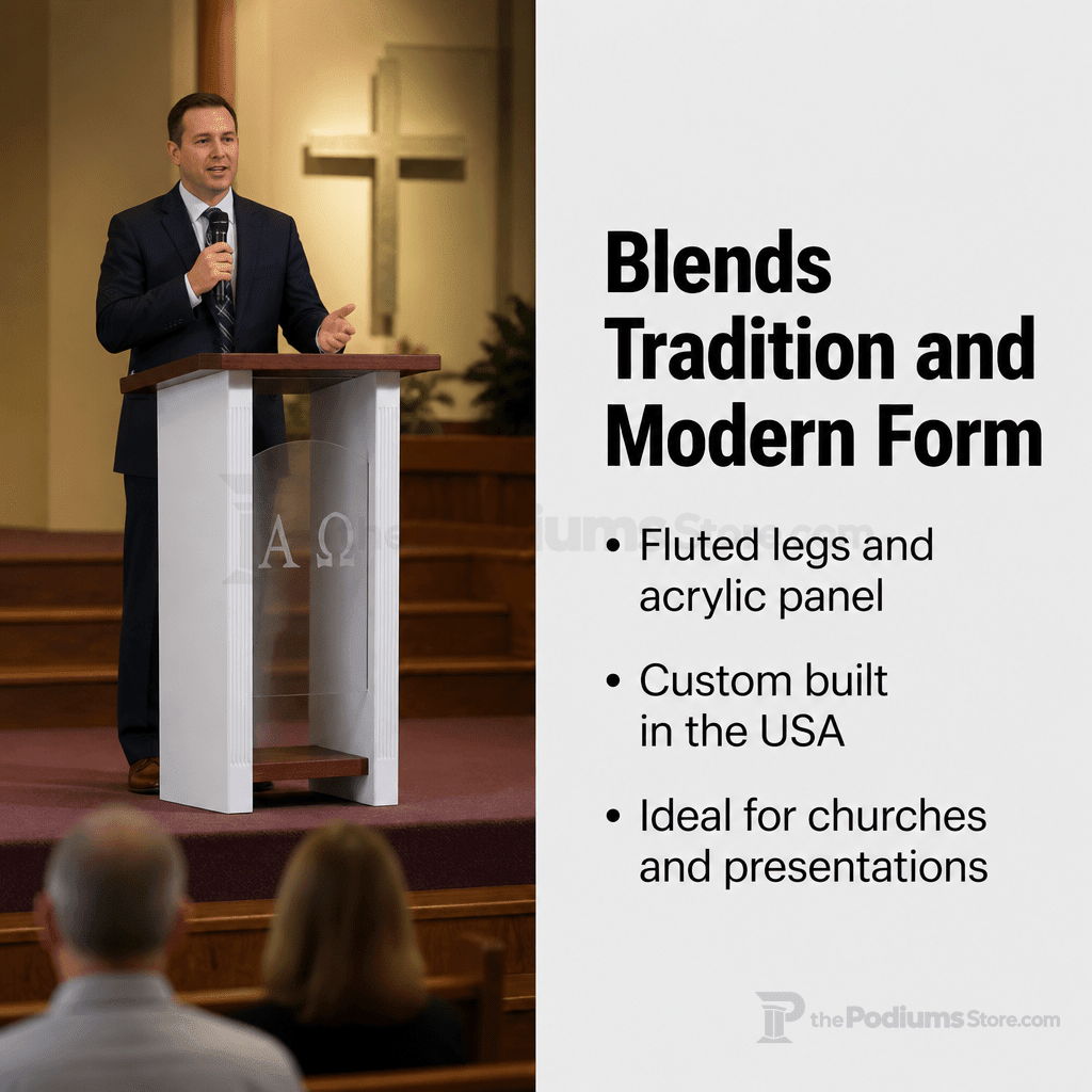Fluted Wood & Acrylic Church Pulpit (PS-P103) Wood & Acrylic Pulpit NO. P103 Light Oak 35 - thePodiumsStore