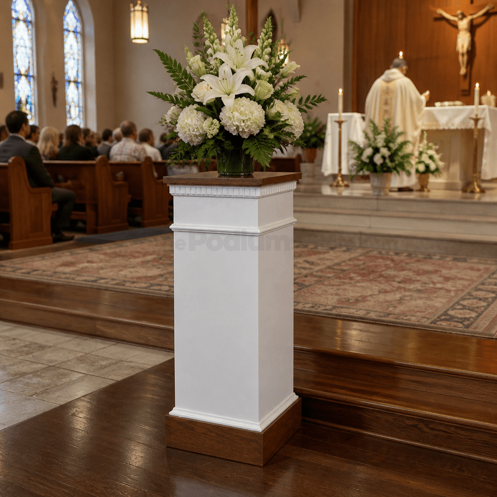 Fluted Wood Church Flower Stand (PS-8201) Flower Stand NO 8201F Light Oak 35 - thePodiumsStore
