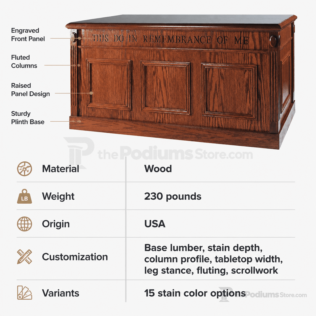 Fluted Wood Communion Table (PS-TCT-105) Communion Table TCT-105 Light Oak 35 - thePodiumsStore