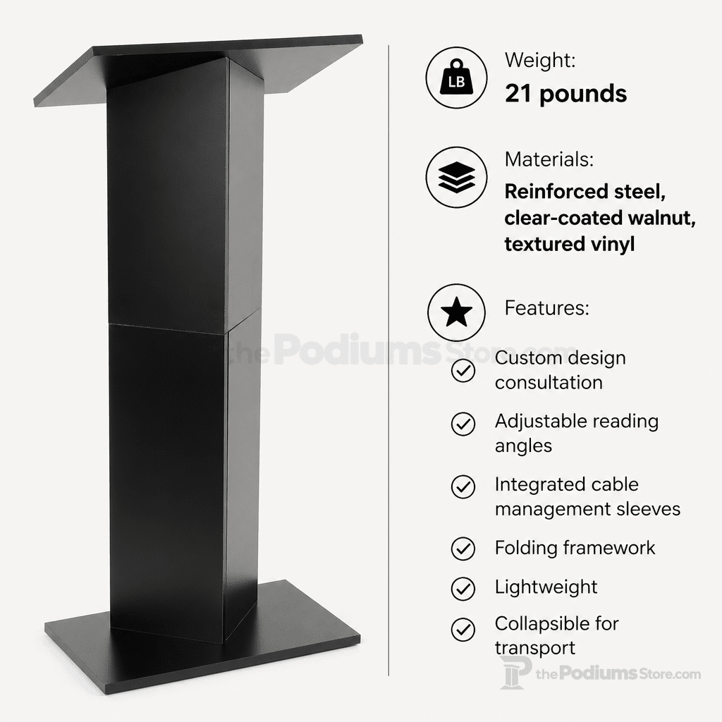 Folding Column-Style Portable Lectern — Black Portable Lectern LCPMKDBK - thePodiumsStore