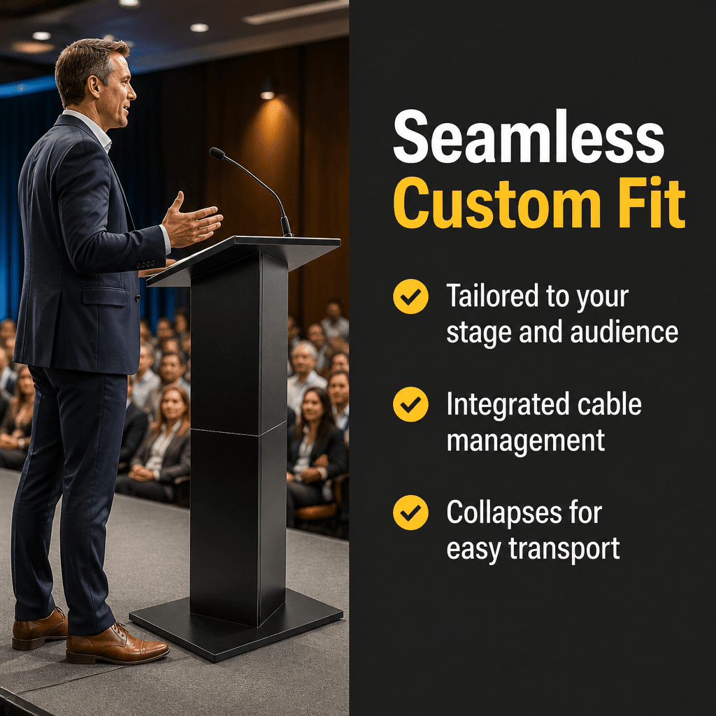 Folding Column-Style Portable Lectern — Black Portable Lectern LCPMKDBK - thePodiumsStore