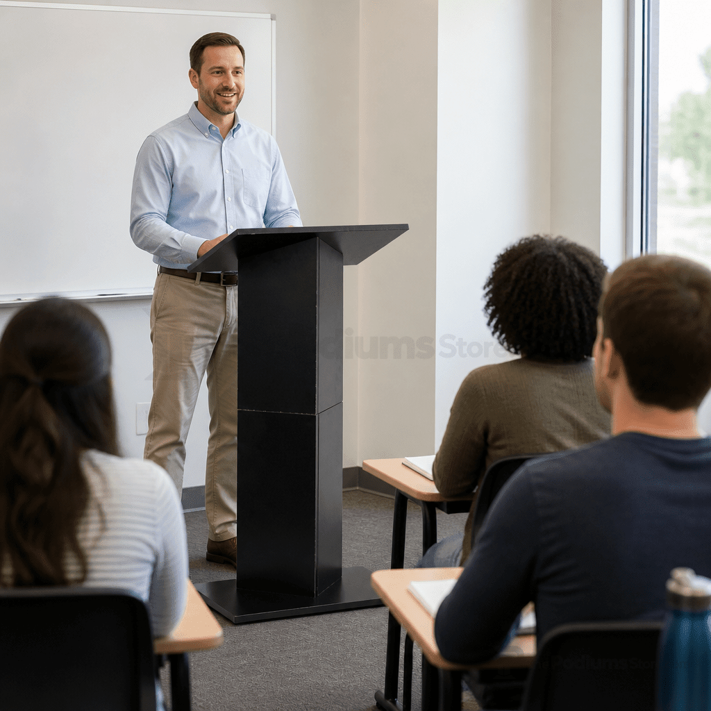 Folding Column-Style Portable Lectern — Black Portable Lectern LCPMKDBK - thePodiumsStore
