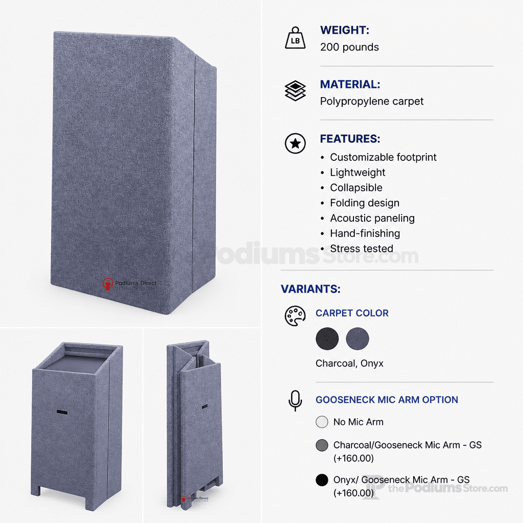 Folding Portable Lectern (PS-FFL) Portable Lectern FFL Charcoal No Mic Arm - thePodiumsStore