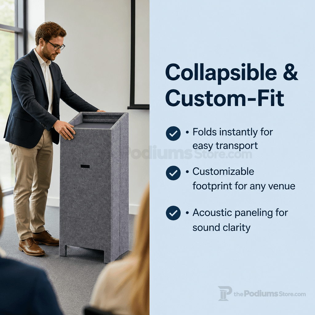 Folding Portable Lectern (PS-FFL) Portable Lectern FFL Charcoal No Mic Arm - thePodiumsStore