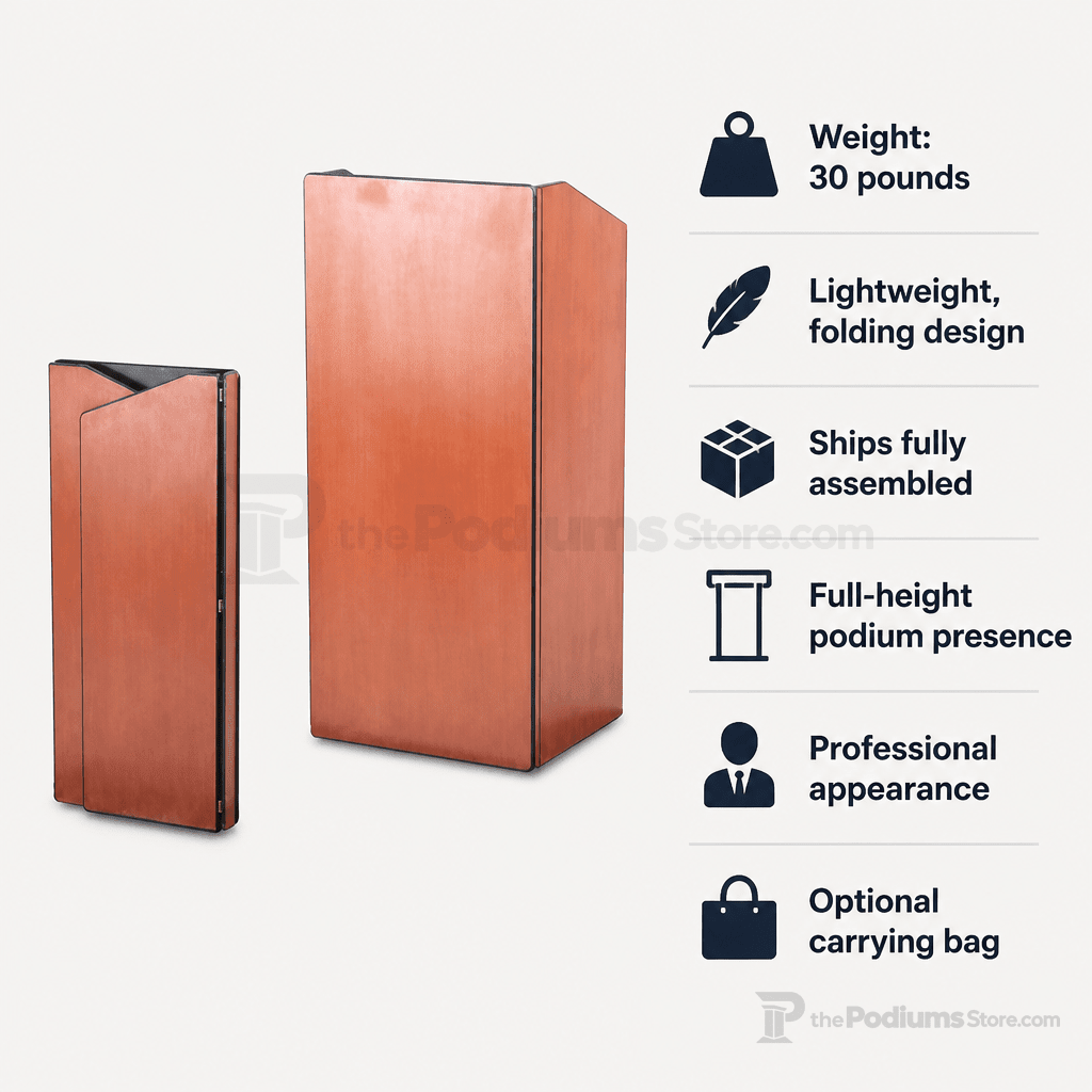 Folding Portable Podium with Sound (PS-5898) Portable Lectern 5898 Walnut No Bag - thePodiumsStore