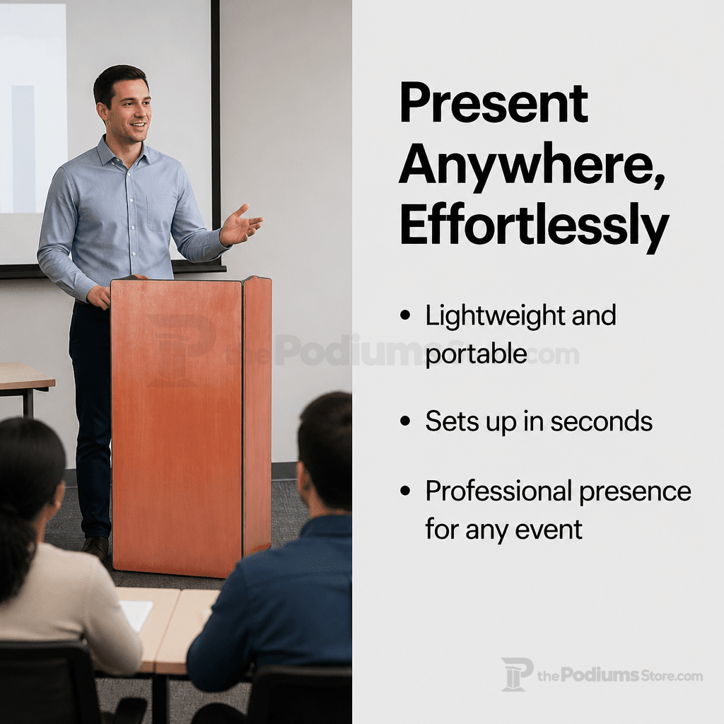 Folding Portable Podium with Sound (PS-5898) Portable Lectern 5898 Walnut No Bag - thePodiumsStore