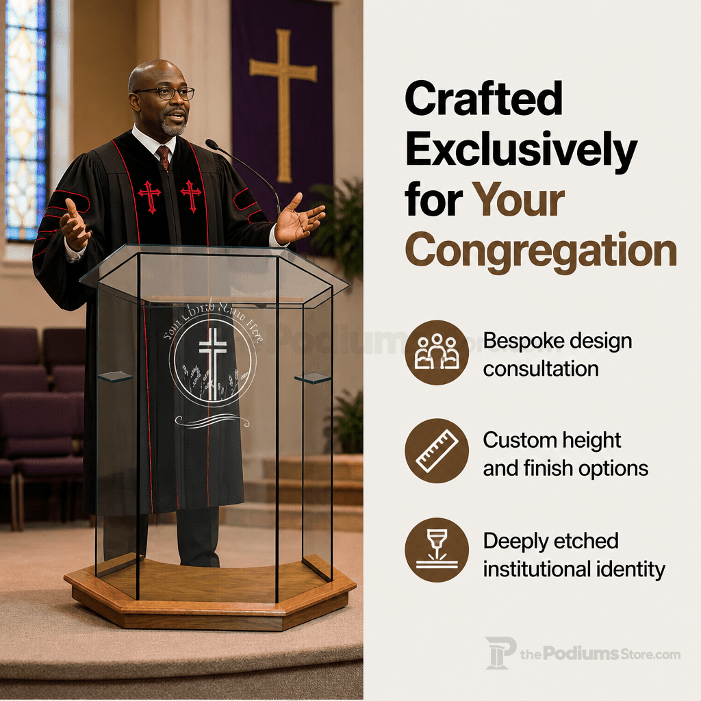 Foundation Glass Church Pulpit (PS-NC10) Glass Pulpit NC10 Black Lacquer - thePodiumsStore