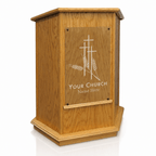 Foundation Wood & Glass Church Pulpit (PS-NC10W) Church Wood Pulpit NC10W Black Lacquer Clear Glass - thePodiumsStore