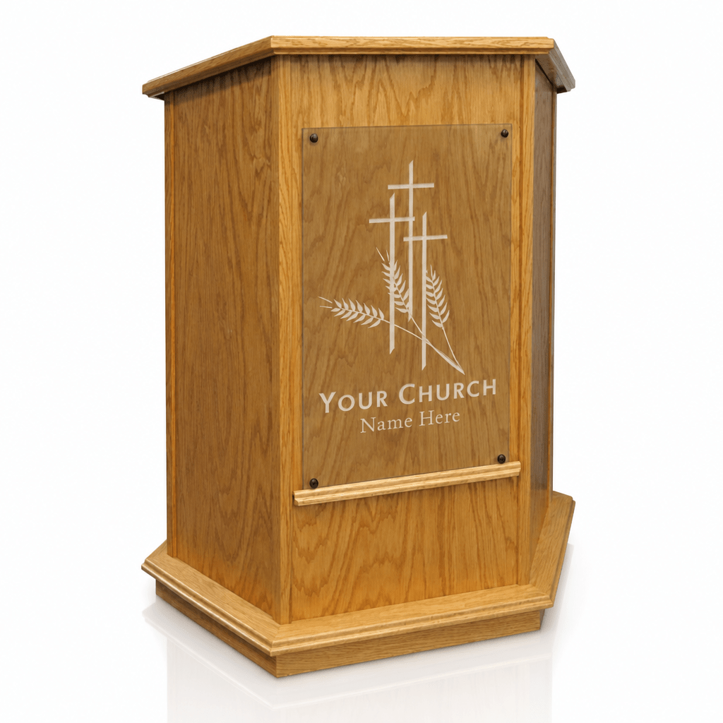 Foundation Wood & Glass Church Pulpit (PS-NC10W) Church Wood Pulpit NC10W Black Lacquer Clear Glass - thePodiumsStore