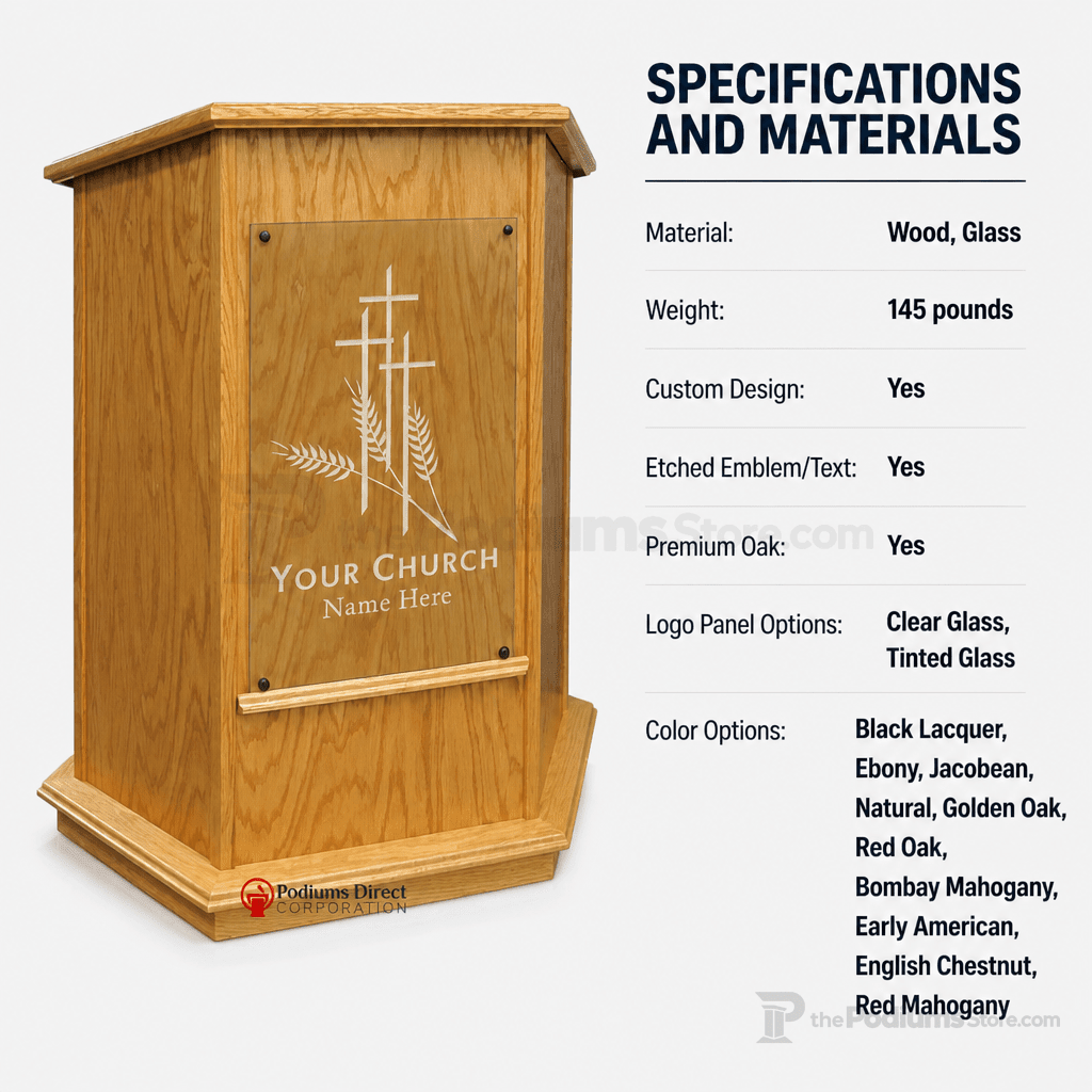 Foundation Wood & Glass Church Pulpit (PS-NC10W) Church Wood Pulpit NC10W Black Lacquer Clear Glass - thePodiumsStore