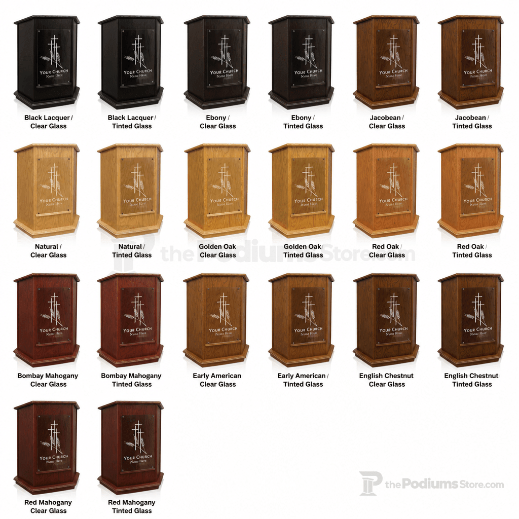 Foundation Wood & Glass Church Pulpit (PS-NC10W) Church Wood Pulpit NC10W Black Lacquer Clear Glass - thePodiumsStore
