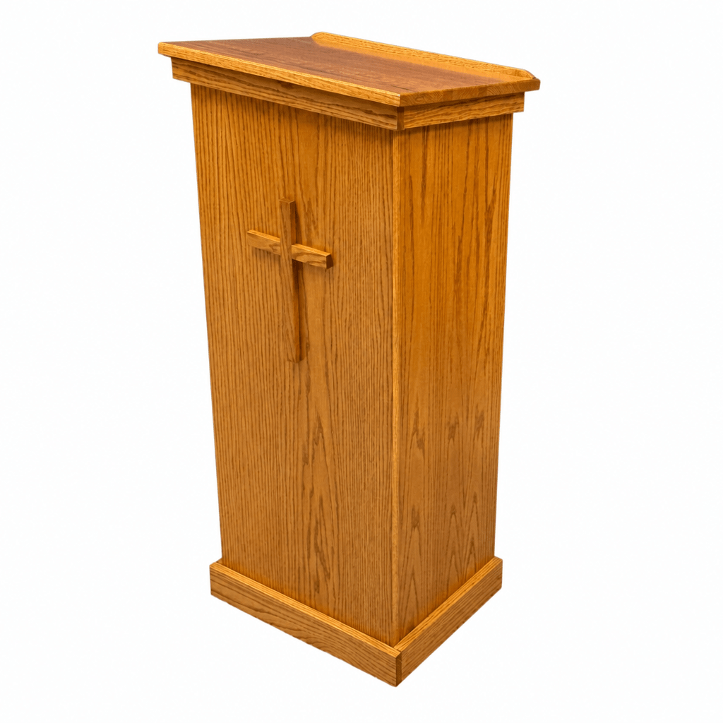 FPL245 Full-Pedestal Wood Lectern Non-Sound Lectern AST125-O Oak Wood - Natural (Clear Coat) No Cross - thePodiumsStore