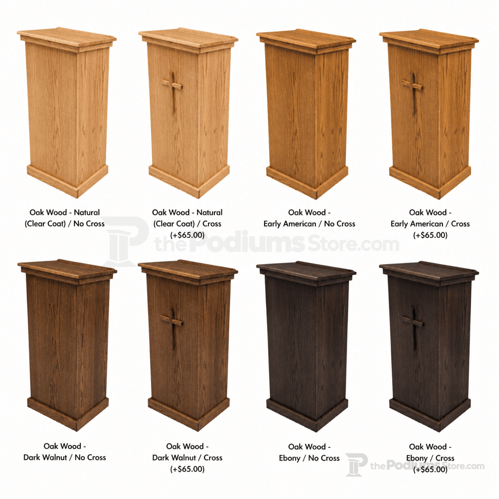 FPL245 Full-Pedestal Wood Lectern Non-Sound Lectern AST125-O Oak Wood - Natural (Clear Coat) No Cross - thePodiumsStore