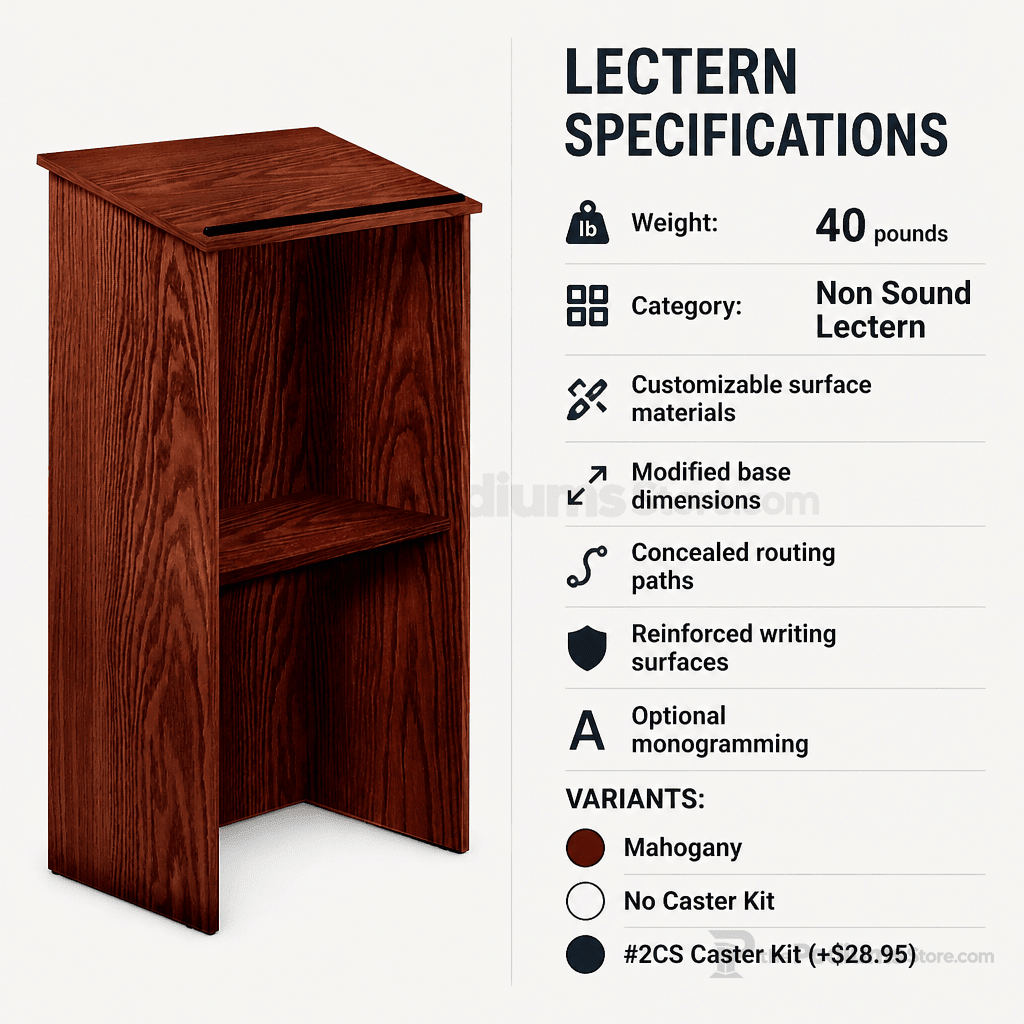 Full-Floor Lectern — Mahogany (PS-222) Non-Sound Lectern 222-MY Mahogany No Caster Kit - thePodiumsStore