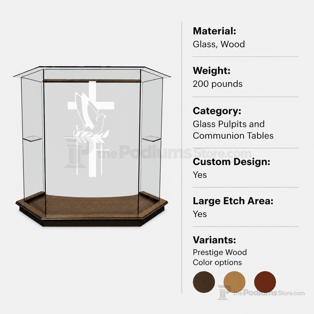 Glass Church Pulpit (PS-NC8) Glass Pulpit NC8 Black Lacquer - thePodiumsStore