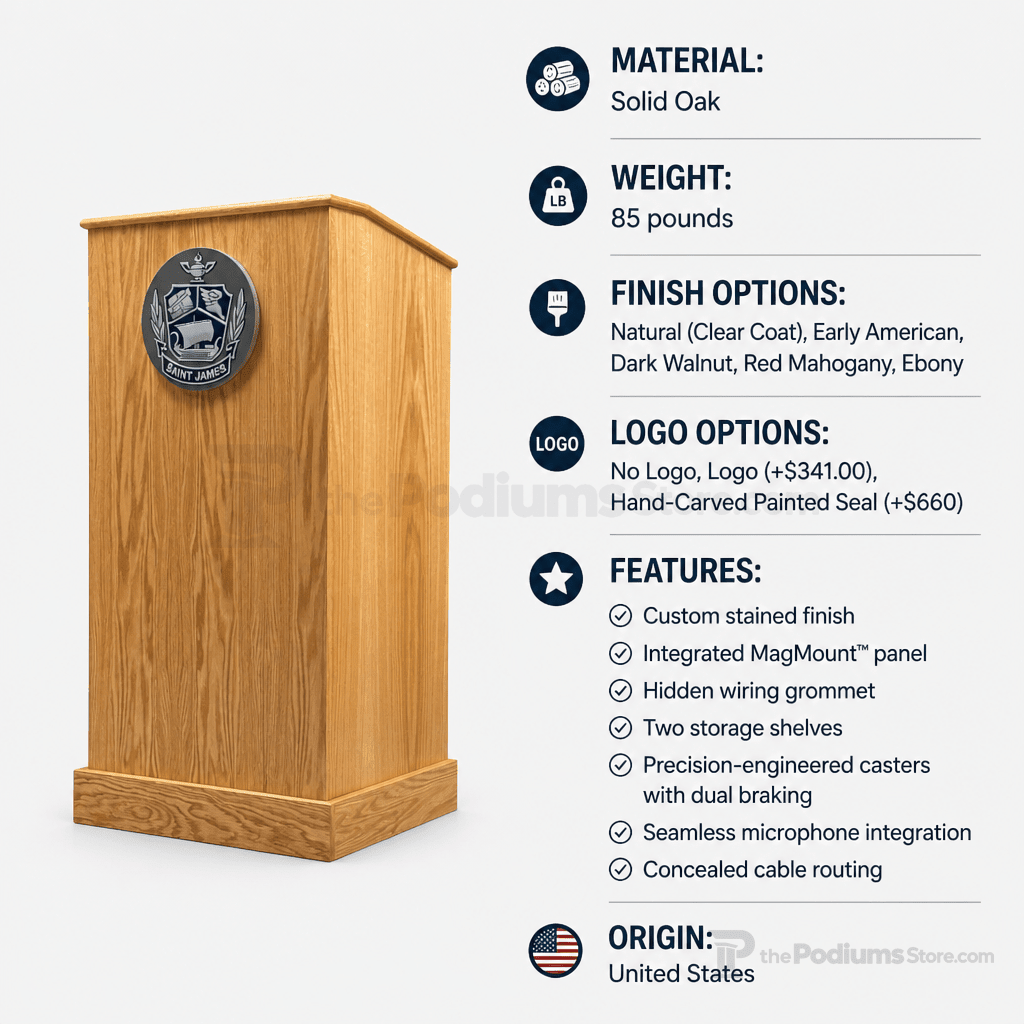 Graduate Solid Hardwood Lectern Hardwood Lectern GRAD411-O-N Natural (Clear Coat) No Logo - thePodiumsStore