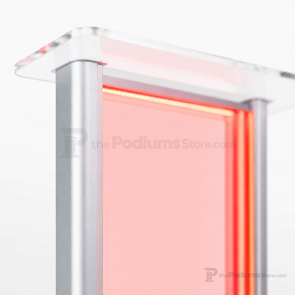 Illuminated Acrylic & Aluminum Podium with LED Panel Acrylic & Aluminum Podium LDLECTCL1 Clear/Silver - LDLECTCL1 - thePodiumsStore