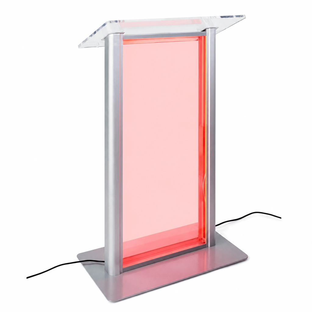 Illuminated Acrylic & Aluminum Podium with LED Panel Acrylic & Aluminum Podium LDLECTCL1 Clear/Silver - LDLECTCL1 - thePodiumsStore