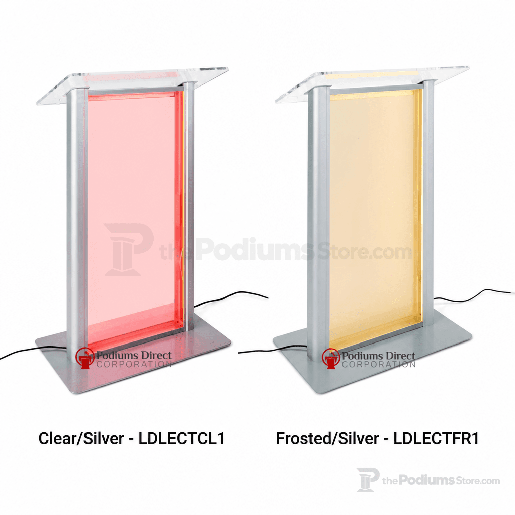 Illuminated Acrylic & Aluminum Podium with LED Panel Acrylic & Aluminum Podium LDLECTCL1 Clear/Silver - LDLECTCL1 - thePodiumsStore