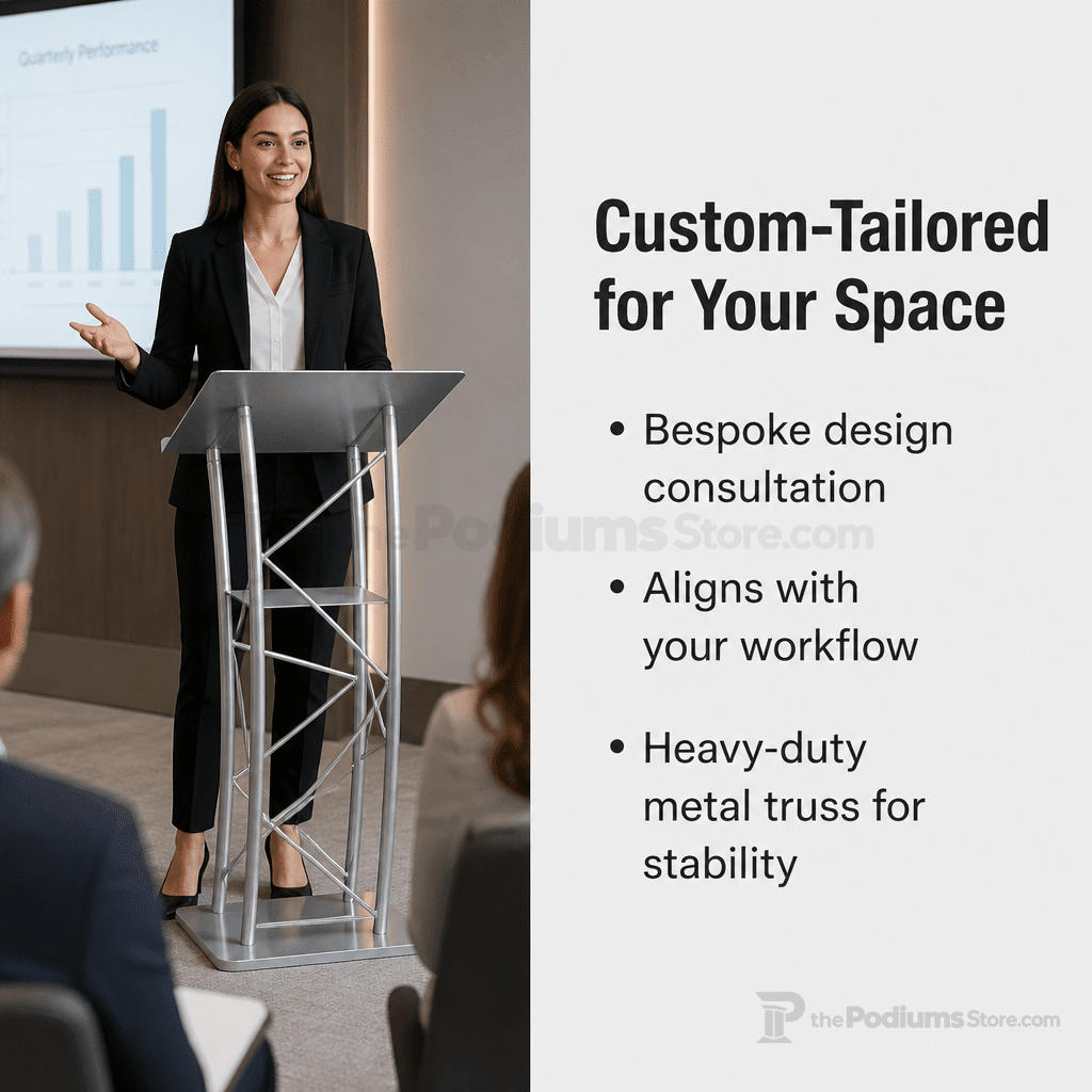 Large Curved Metal Truss Lectern — Silver (PS-KML2S) Metal Truss Lectern KML2S - thePodiumsStore
