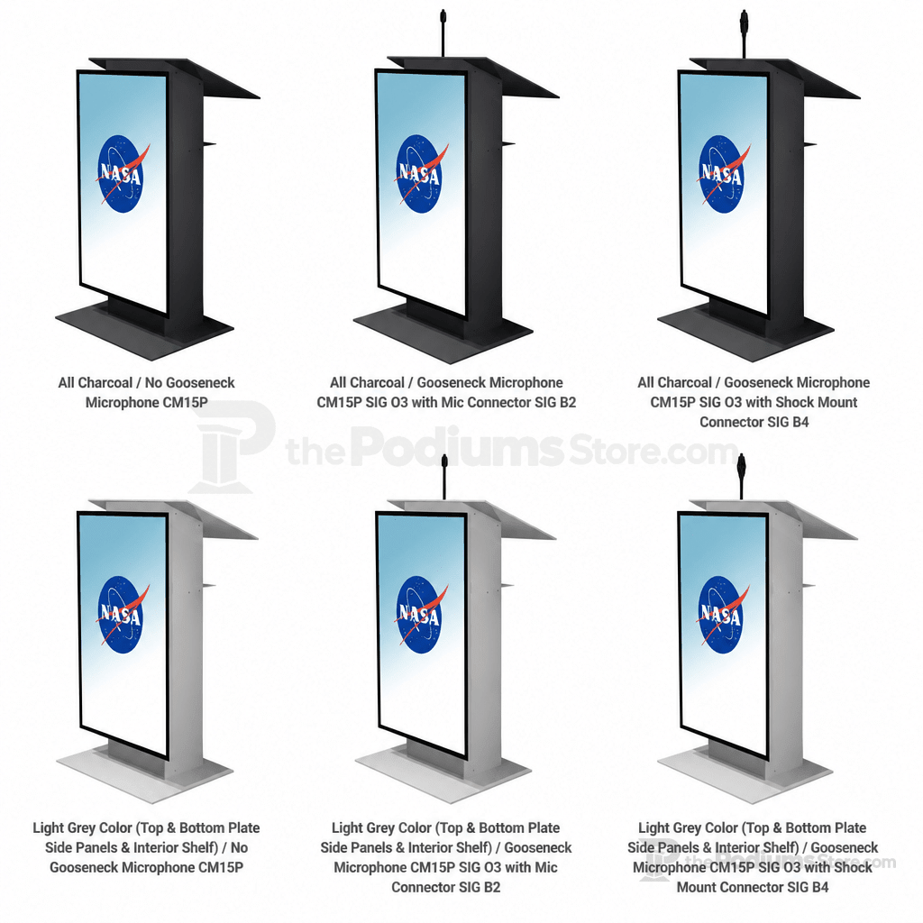 LCD Digital Display Lectern (PS-K-5) LCD Display Lectern K51-V23 All Charcoal No Gooseneck Microphone CM15P - thePodiumsStore