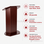 Mobile Lectern with Open Back & Shelf — Mahogany Portable Lectern OLILCTOPBSM - thePodiumsStore