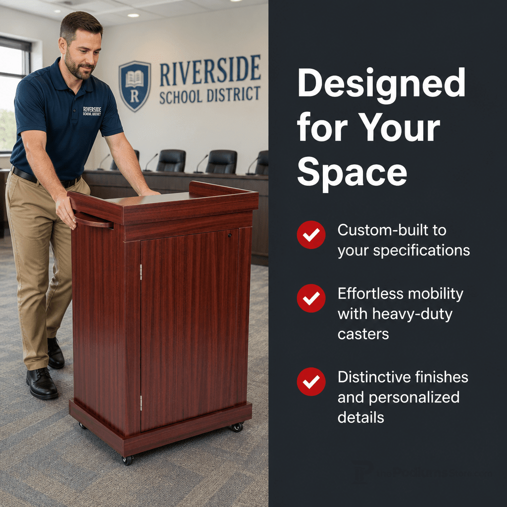 Mobile Presentation Lectern — Mahogany Non-Sound Lectern OLILCTMMSSM - thePodiumsStore