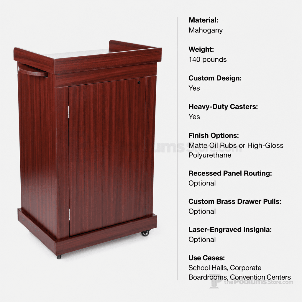 Mobile Presentation Lectern — Mahogany Non-Sound Lectern OLILCTMMSSM - thePodiumsStore