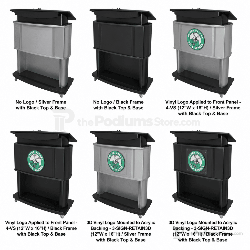 Motorized Height-Adjustable ADA Aluminum Lectern Height Adjustable Lectern 1ALACC No Logo Silver Frame with Black Top & Base - thePodiumsStore
