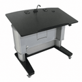 Motorized Height-Adjustable ADA Aluminum Lectern Height Adjustable Lectern 1ALACC No Logo Silver Frame with Black Top & Base - thePodiumsStore