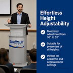 Motorized Height-Adjustable Aluminum Podium Height Adjustable Lectern 1ALADJ Silver Top & Base No Logo - thePodiumsStore