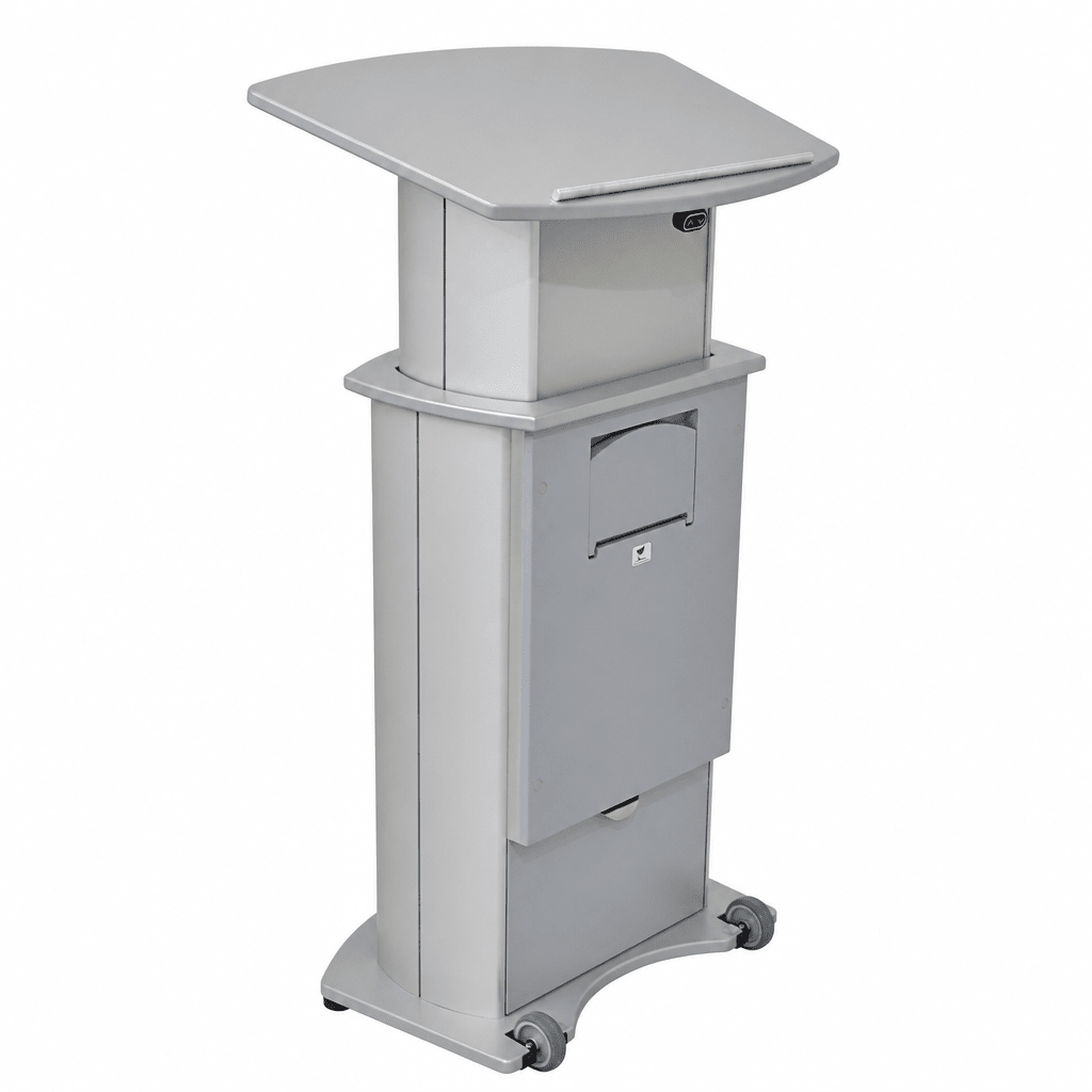 Motorized Height-Adjustable Aluminum Podium Height Adjustable Lectern 1ALADJ Silver Top & Base No Logo - thePodiumsStore