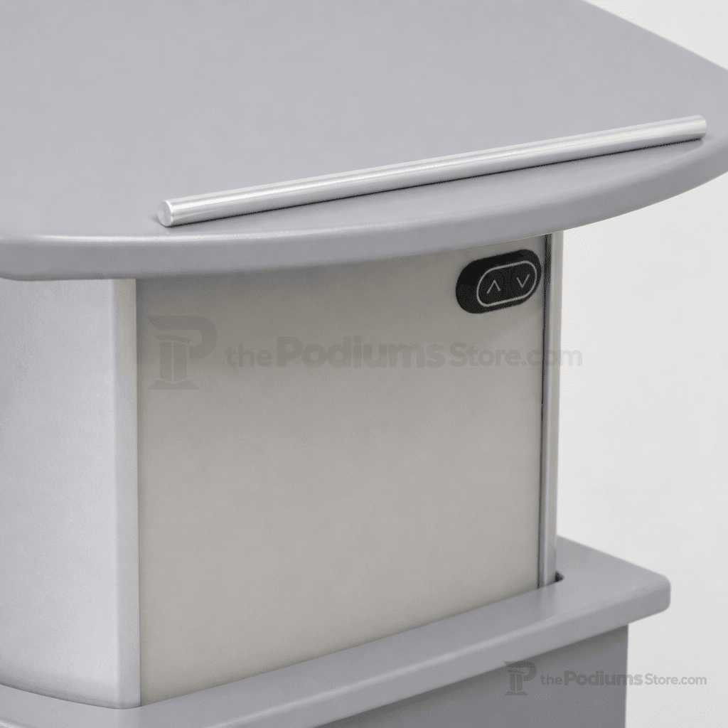 Motorized Height-Adjustable Aluminum Podium Height Adjustable Lectern 1ALADJ Silver Top & Base No Logo - thePodiumsStore