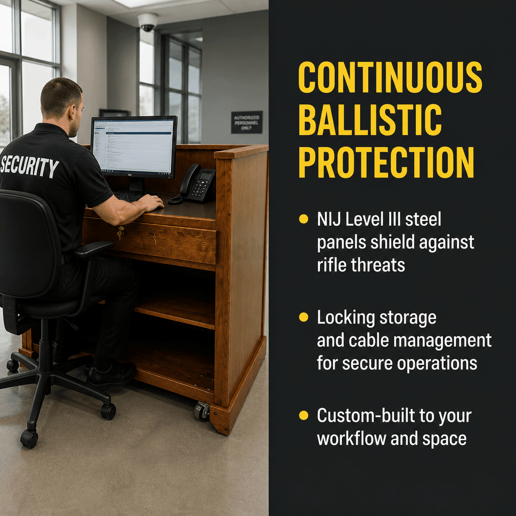 NIJ Level III Bullet-Resistant Security Workstation Security Workstation DEF339-O Oak Wood Natural (Clear Stain) - thePodiumsStore