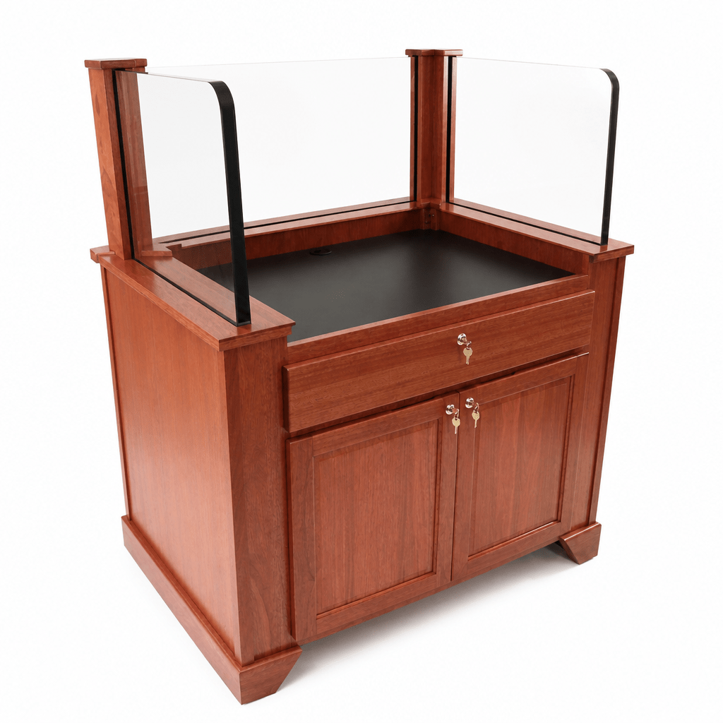 NIJ Level III Bullet-Resistant Workstation Desk Security Workstation PRO344-12-C 12" Cherry Wood Natural (Clear Finish) - thePodiumsStore